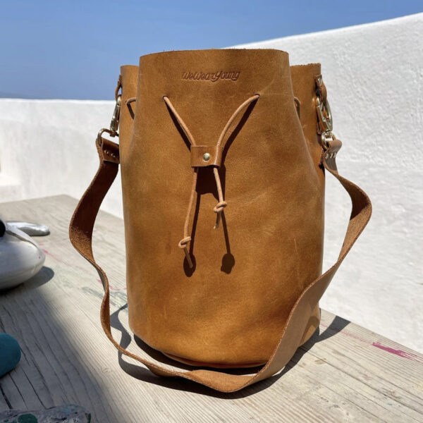 Δερμάτινη Τσάντα Πουγκί Οία καφέ βιντάζ