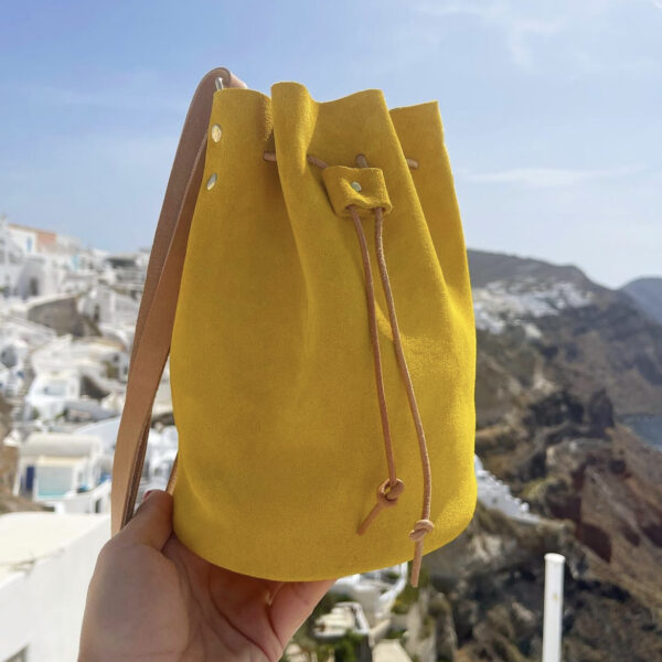 Δερμάτινη Τσάντα Πουγκί κίτρινη