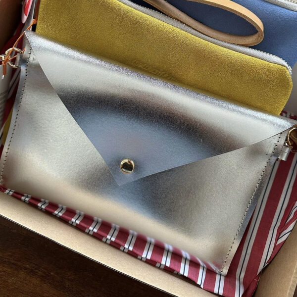 Δερμάτινη Τσάντα φάκελος - μεταλλικό ασημένιο - Image 2