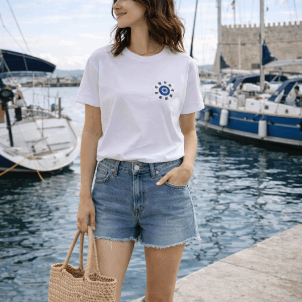 Κεντημένο T-shirt με το σχέδιο μας Sunny Evil Eye - Image 3