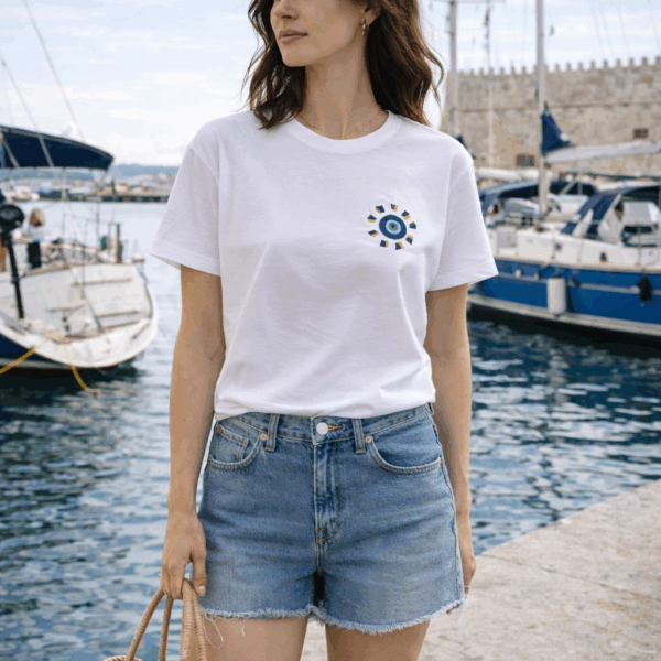 Κεντημένο T-shirt με το σχέδιο μας Sunny Evil Eye - Image 2