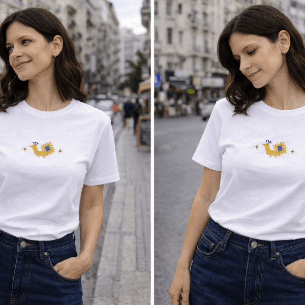 Κεντημένο T-shirt με το σχέδιο μας Παραδοσιακό Κρητικό Πουλί - Image 3