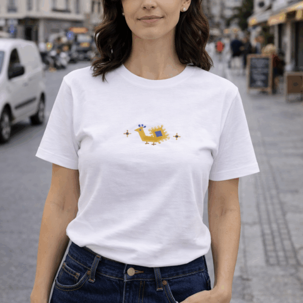 Κεντημένο T-shirt με το σχέδιο μας Παραδοσιακό Κρητικό Πουλί - Image 2